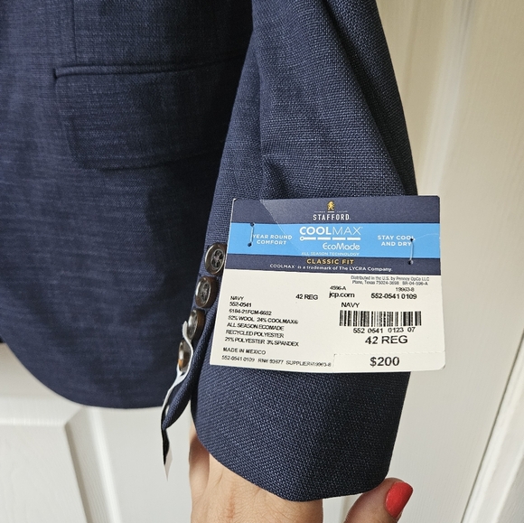 Stafford Signature Coolmax Birdseye Mens Stretch Fabric Classic Fit Suit Jacket - Picture 8 of 8